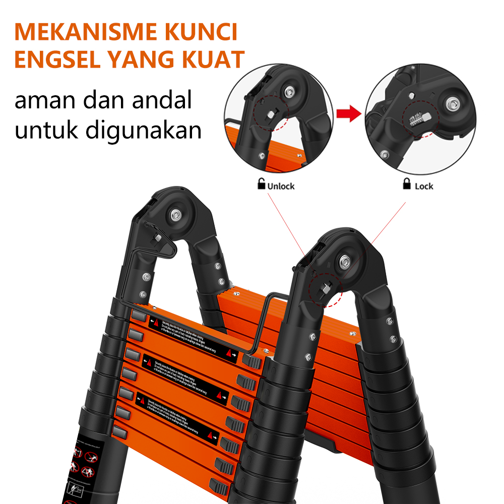 IXCE teleskopik aluminium alloy tangga lipat hitam orange 2.5 + 2.5 5M tangga teleskopik ganda 5 meter Harga grosir bisa nego