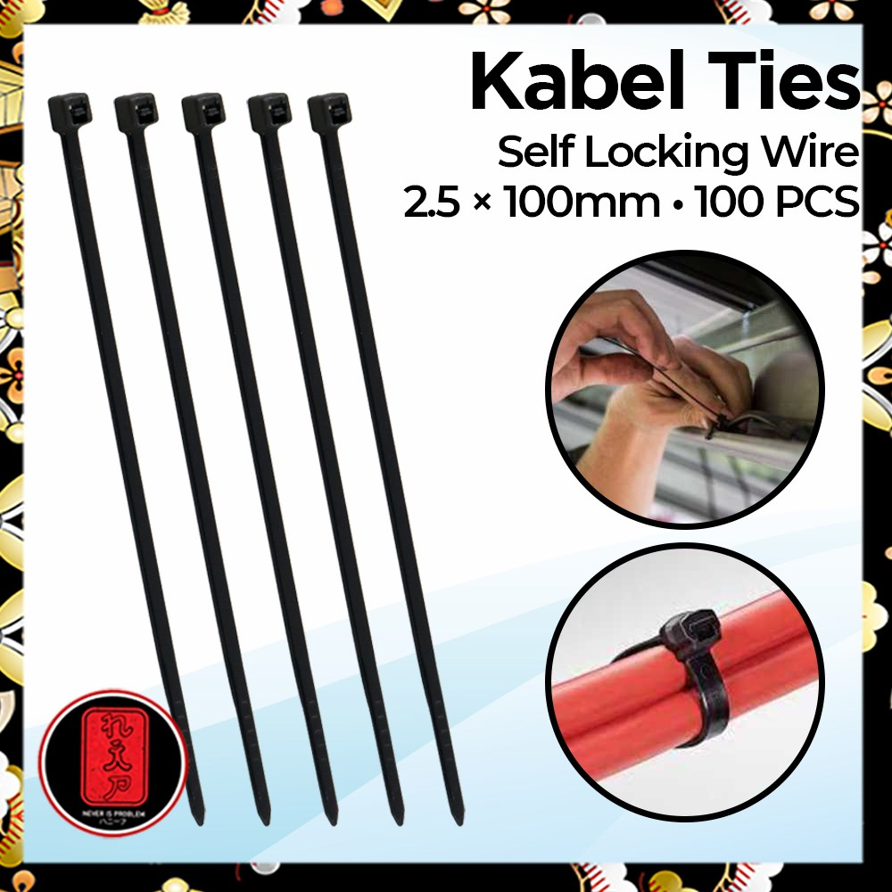 Kabel Tis Ties Self Locking Wire Zip Cable Organizer 2.5x100mm 100 PCS - V94 - Black