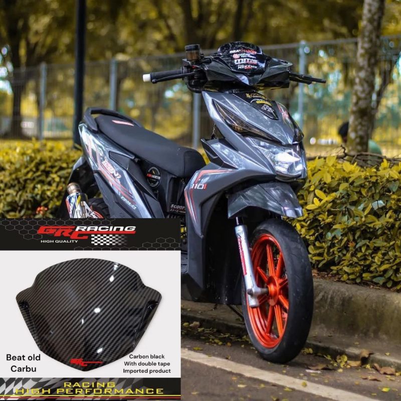 Visor variasi universal bahan akrilik pnp honda beat karbu beat fi lama beat new esp warna carbon free doubel tape lem 3m