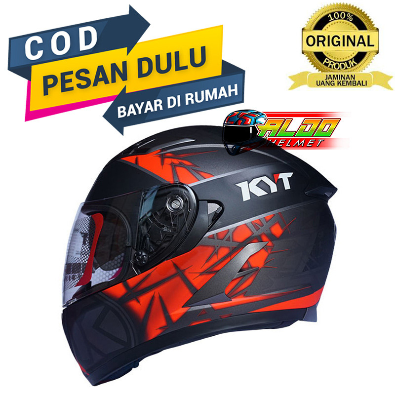 KYT FALCON MOTIF SPIKE BLACK RED ORIGINAL HELM FULL FACE CEWEK COWOK DOUBLE VISOR