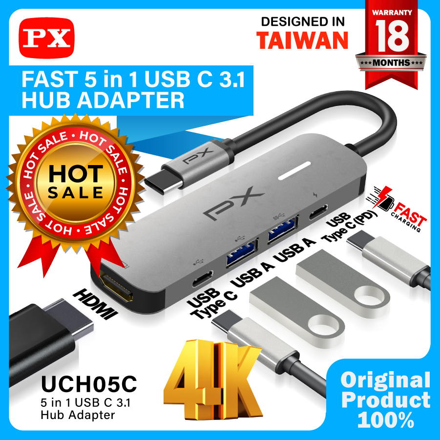 Type C to HDMI Hub Converter Multiport 5 in 1 USB 3.0 4K HDMI PX UCH05C