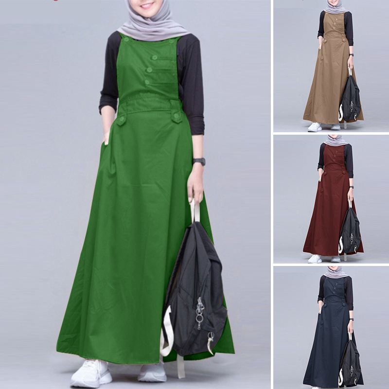 ZANZEA Women Muslim Daily Casual Sleeveless Solid Loose O-Neck A-line Dress