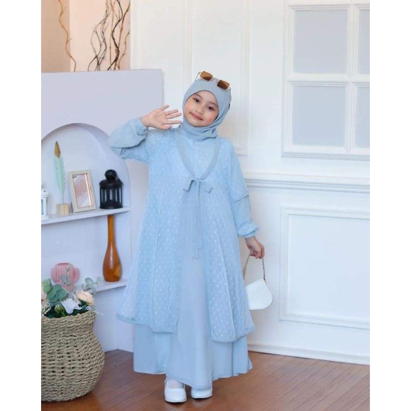 GAMIS PESTA ANAK ANAK 9-12 TAHUN/NAFISHA SYARI KIDS DRESS ANAK SET OUTER KEKINIAN/FASHION MUSLIM ANAK PEREMPUAN 2024/FAR MOSLEMSTORE