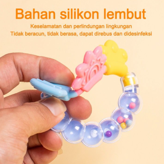 Mainan Gigitan Bayi Theether Rattle Genggam Kerincian Isi Gel Dengan Pegangan Lembut Lentur Halus Silikon BPA Free