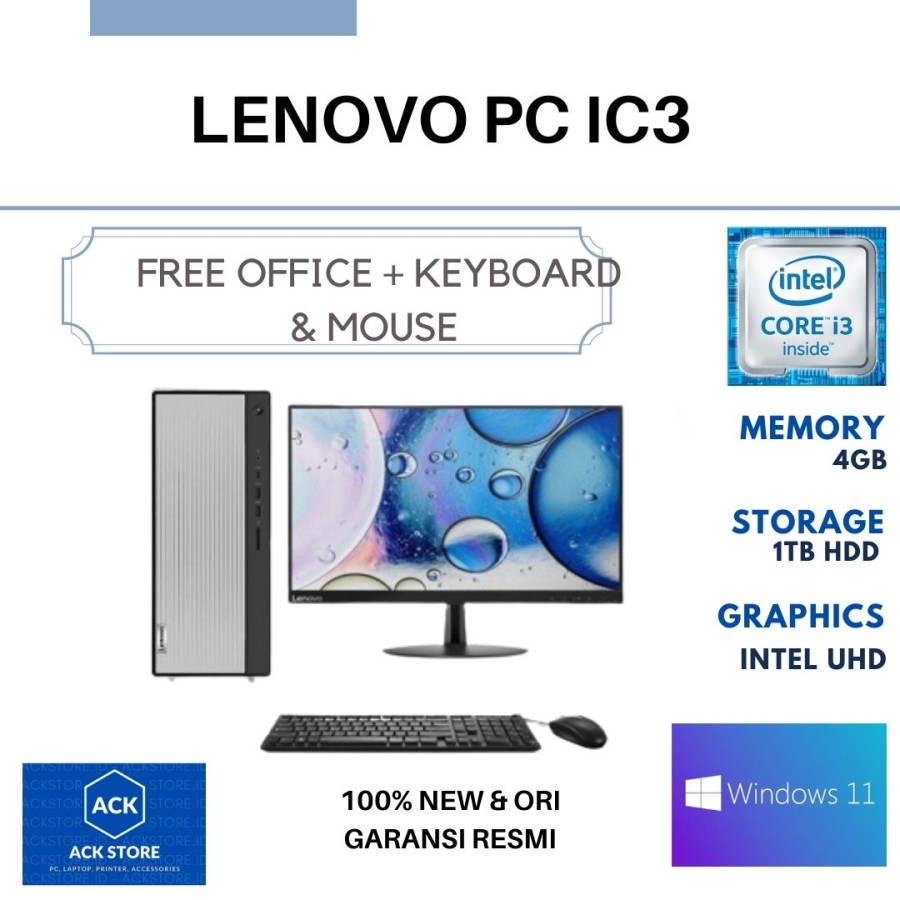 LENOVO DESKTOP IC 5 14IOB6 - C6ID CORE I3 4GB 1TB HDD 21,5" WIN.11
