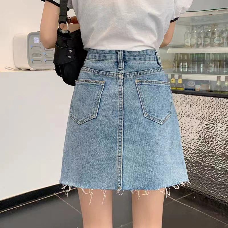 【wanita.id】rok jeans pendek rok a line rok denim 3/4 rok korean style wanita rok plus size rok denim kekinian ootd