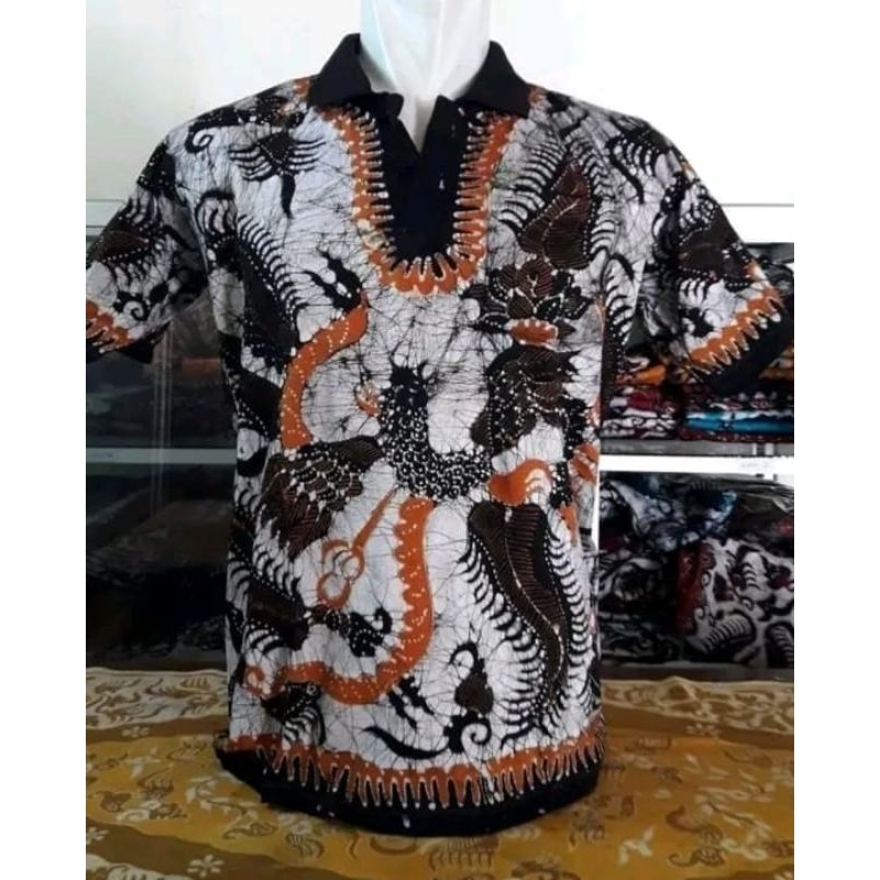 kaos kerah batik tulis lengan pendek pria