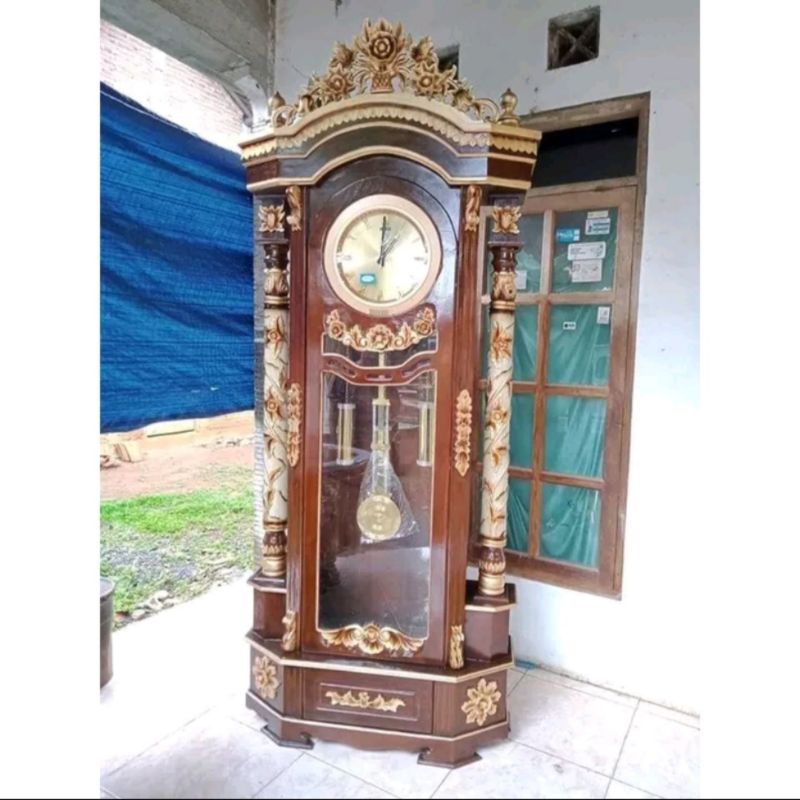 Jam Gadang Kayu Jati Ukir Jepara - Jam Gadang Mawar