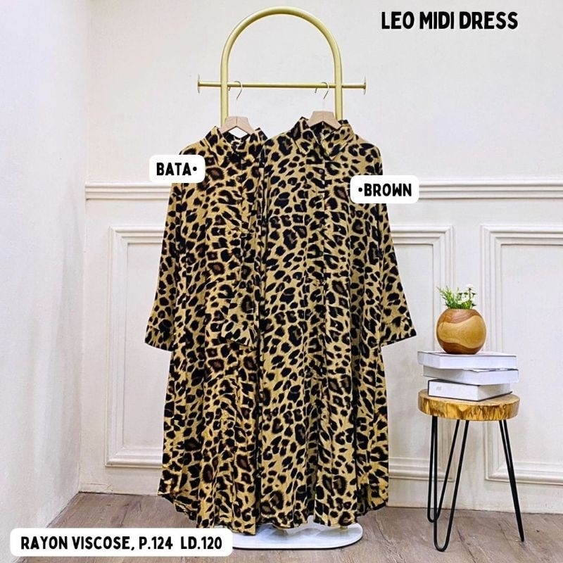 new 6 LEO MIDI DRESS cewe bahan rayon viscose motif leopard inner outer OOTD casual daily keren kece