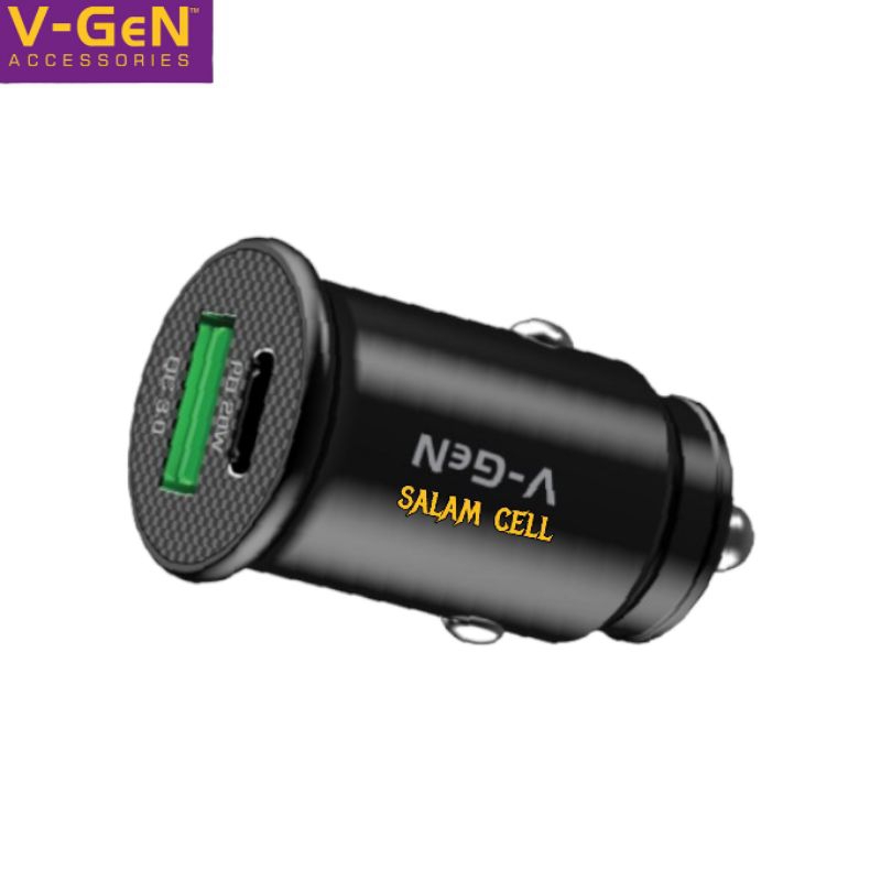 Charger Mobil V-Gen VCC2-32 Car Charger USB 2 PORT PD20W QC 3.0 LED LIGHT PORT Original Vgen