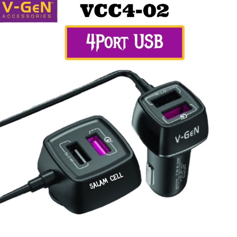 Charger Mobil V-Gen VCC4-02 4Port USB Original Vgen Garansi Resmi