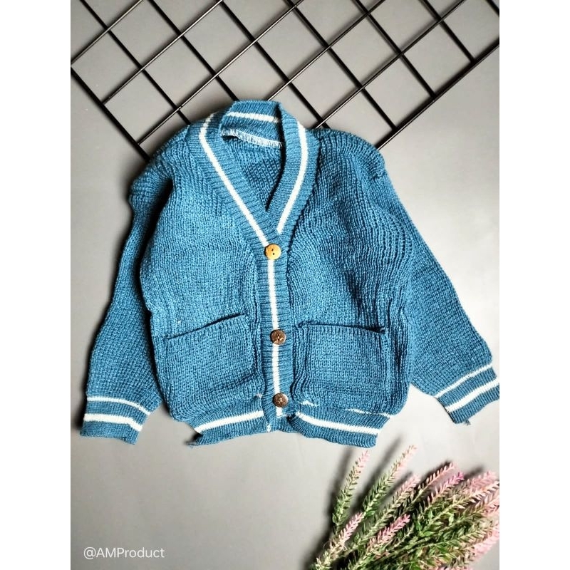 sweater rajut bayi saku 3-12 bulan