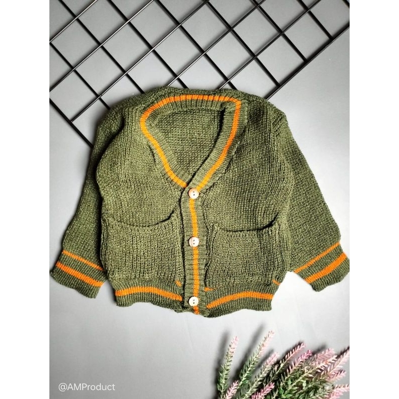 sweater rajut bayi saku 3-12 bulan