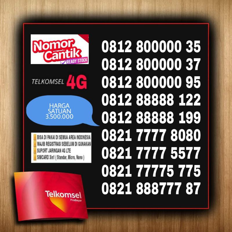 Nomor Cantik kartu perdana Telkomsel Simpati 4g super 08222 1000 100