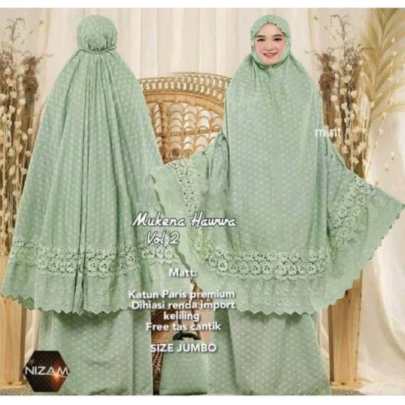Mukena Hawwa jumbo, Mukena katun paris premium bordir
