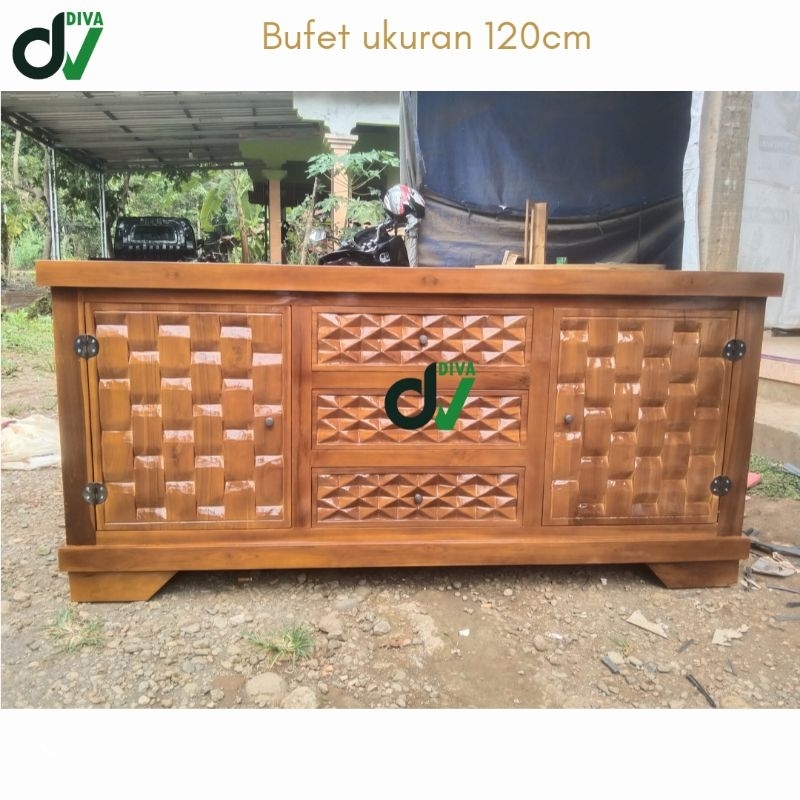 Bufet TV Jati panjang 120 cm / Tempat Aquarium Kayu Jati / Bufet Pajangan Ruang Tamu