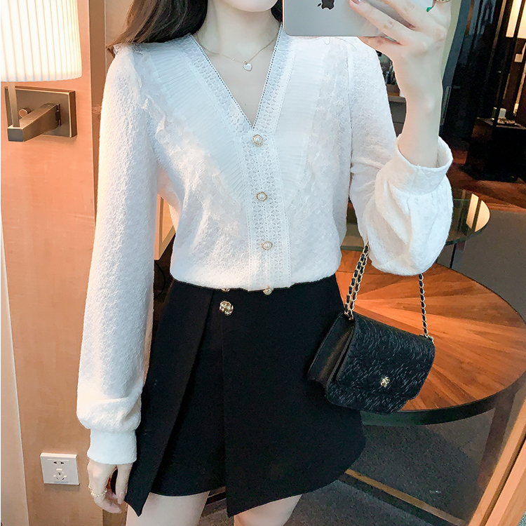 yikoo-Kemeja korea V-neck fashion shirt blouse wanita atasan