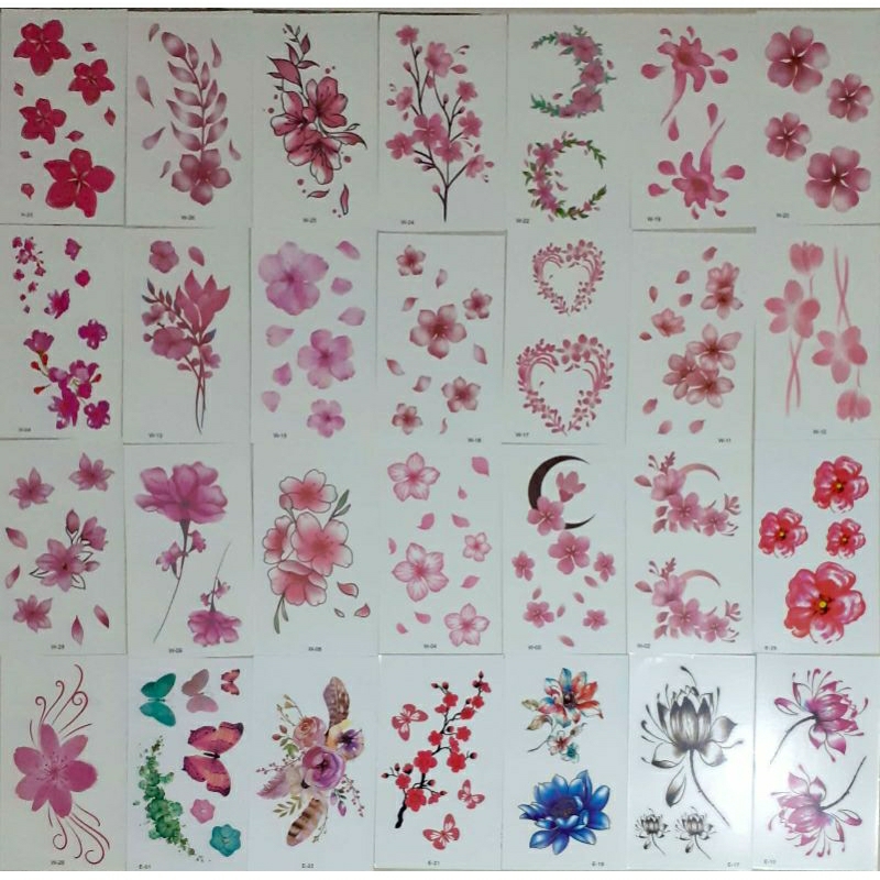 Tato Temporer Stiker Fake Motif bunga tulisan karakter tahan air aneka gambar water resistant Waterp