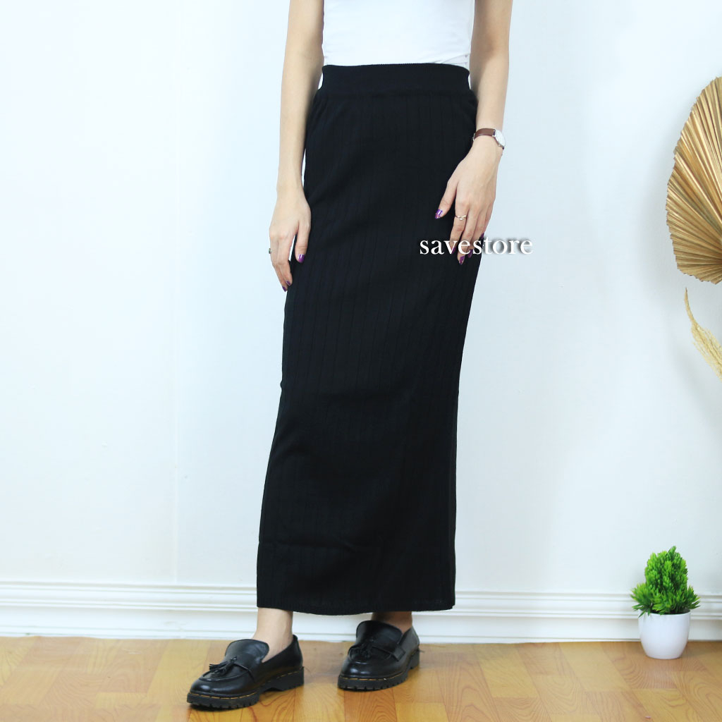 Rok Span Rajut Midi Panjang • Rok Midi Panjang • Rok Rajut Midi Panjang Motif Garis Garis