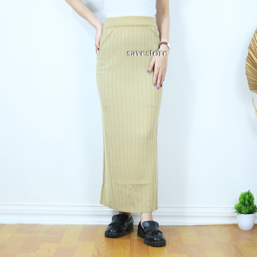 Rok Span Rajut Midi Panjang • Rok Midi Panjang • Rok Rajut Midi Panjang Motif Garis Garis