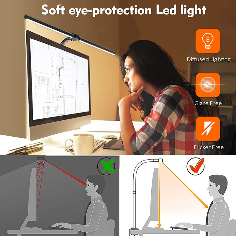 Lampu Meja LED Double Head Eye Protection 5 Color Mode 24W - T188 - Black