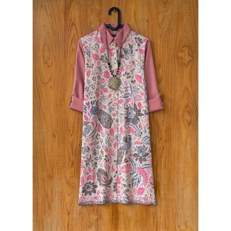 tunik Dres kombinasi bahan katun size S-XXXL motif tiga negeri pink mix toyobo