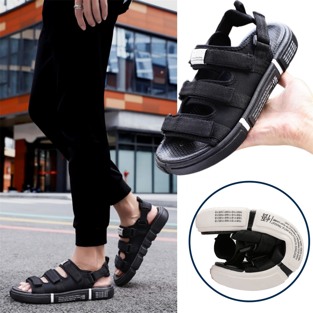 【100% IMPORT &amp; COD】- Sendal Gunung Pria Outdoor Japan Casual | Tali Belakang Yang Bisa Dilepas | Anti Slip Sole Sandal | Putih/Hitam - SIZE 39-46