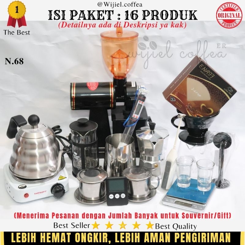 PAKET ALAT KOPI Lengkap & Murah + Grinder Kopi + V60 + Vietnam Drip + Milkjug + Mokapot + French Pre