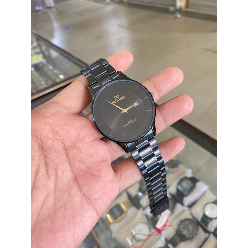 JAM TANGAN MIRAGE PRIA SLIME TIPIS FULL BLACK TERBARU