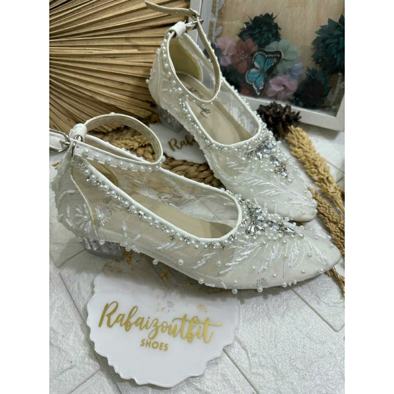 Sepatu wedding pesta cantik jellyta Putih 3 cm kaca