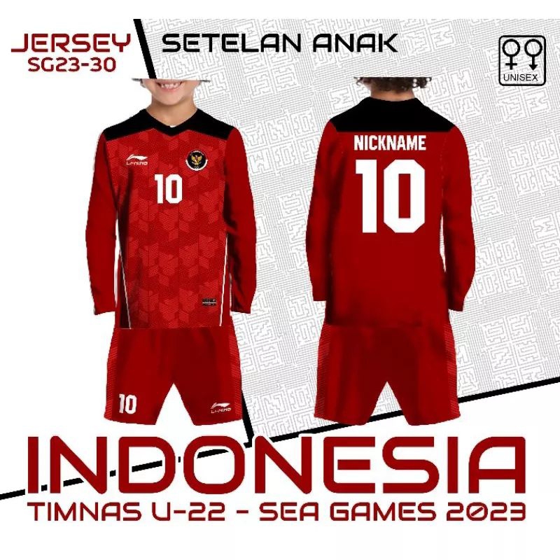 Setelan Jersey Anak Timnas Indonesia Sea Games 2023 Lengan Panjang