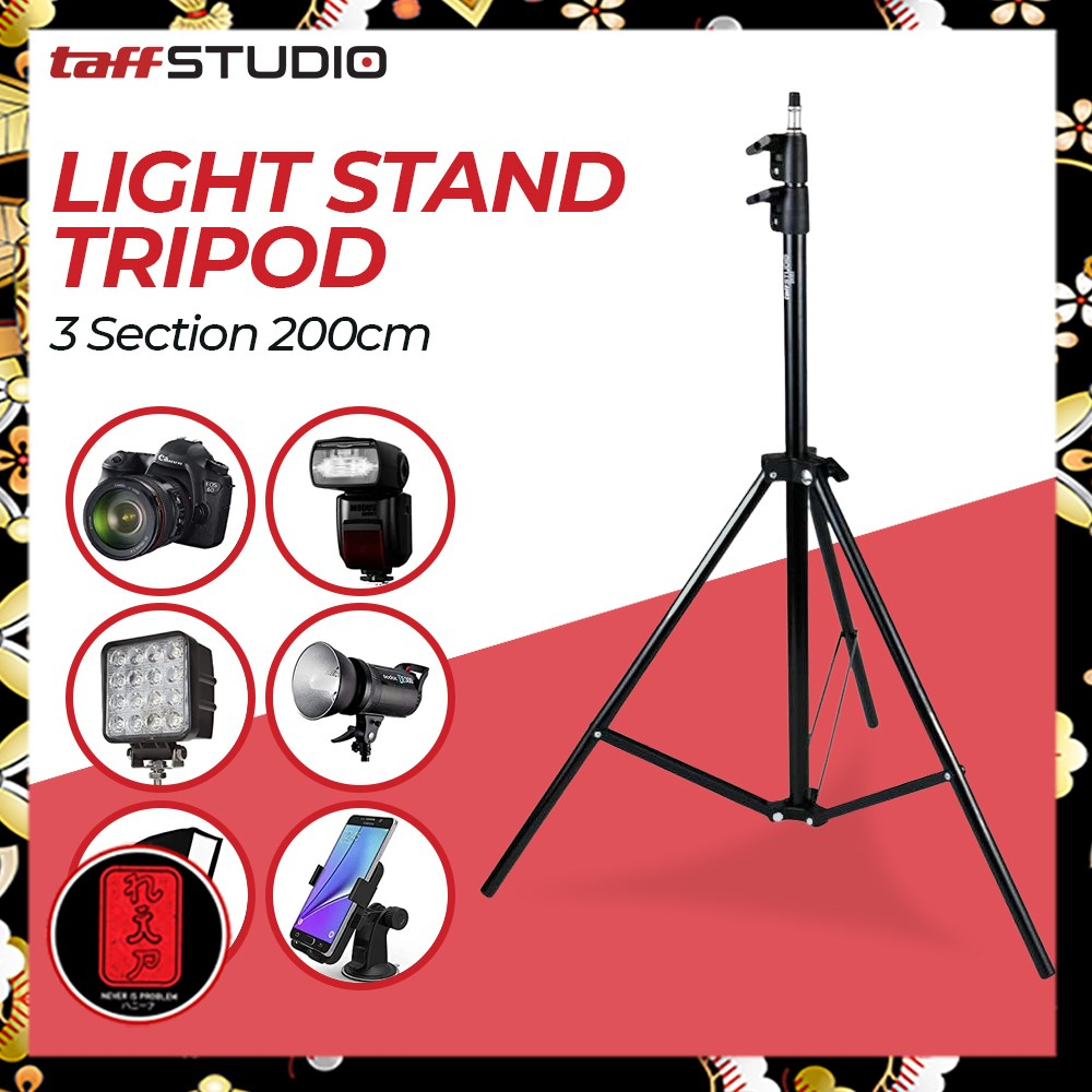 TaffSTUDIO Portable Lighting Stand Tripod 200cm for Studio Lightning - SN303 - Black