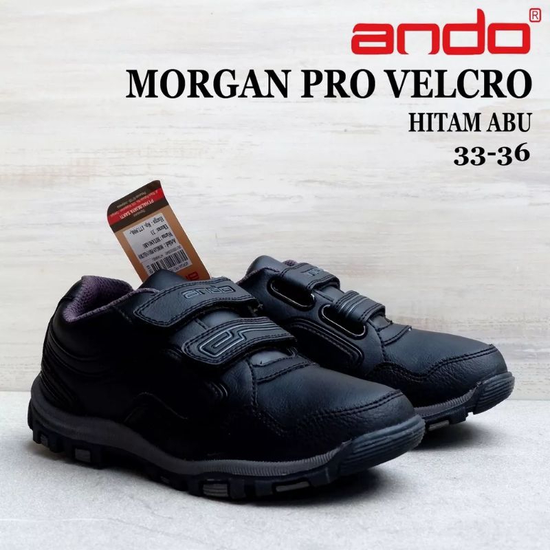 Sepatu Sekolah Ando Morgan Pro Velcro - Hitam
