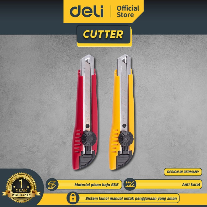 

Deli Cutter dengan pisau baja SK5 sistem kunci manual perkakas E2043