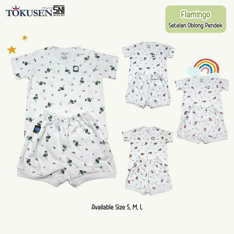 Tokusen Setelan Pendek Bayi Premium 100% Bayi Katun Motif Flaminggo 1 Setel Usia 0-12 Bulan