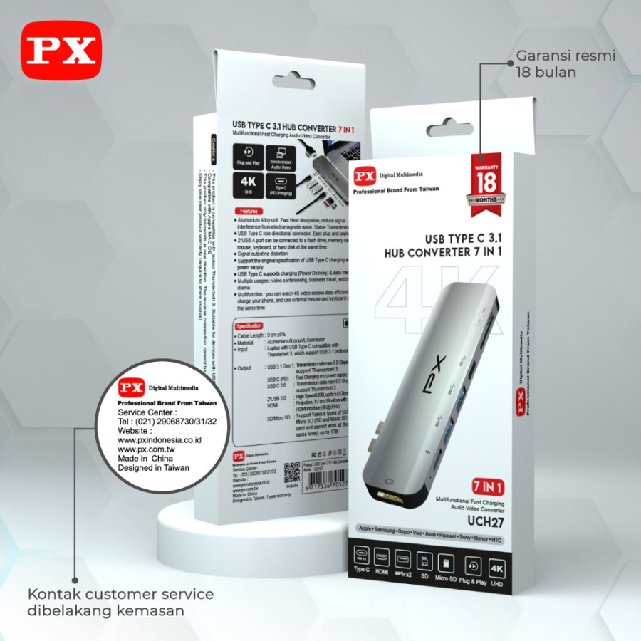 USB Hub Type C 3.1 Converter HDMI SD Micro SD Macbook 7 in 1 PX UCH27