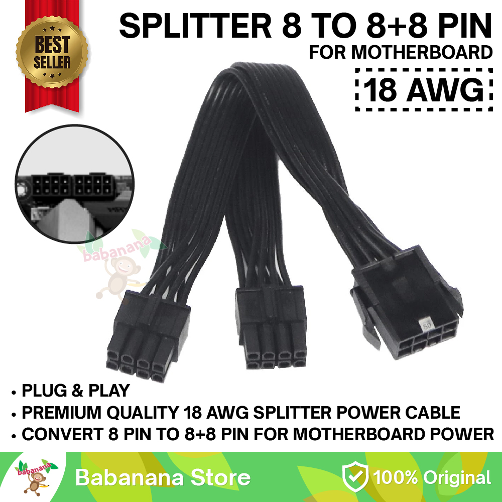 kabel splitter 8 pin cpu to dual 4+4pin motherboard cabang cable psu