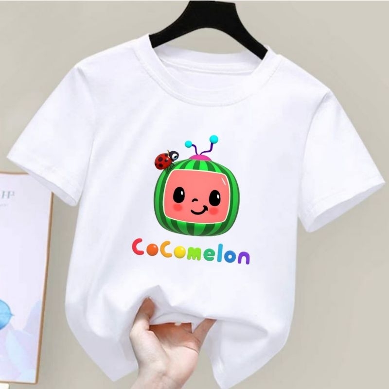 Dunia.Oblong Kaos Anak Unisex Cowok/Cewek Gambar Coco Melon Baju Oblong Anak Perempuan Kaos Distro Anak Laki Laki Usia 2 Sampai 10 Tahun Baju Anak Anak