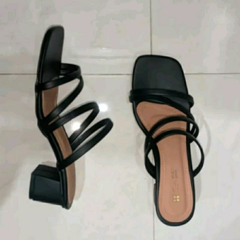 MK-428 Higheels Wanita Extra JUMBO 41-45 Sepatu Heels Pesta Tali Big Size Black Hak 5cm