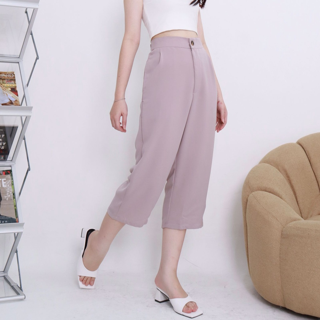 Milen Midi Celana Kulot Wanita Highwaist Culotte Pants Bahan Crinkle - Celana Pendek Wanita