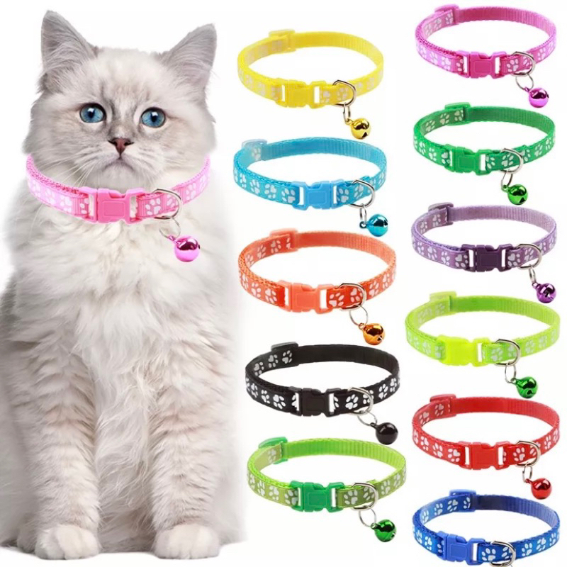 KALUNG KUCING Lonceng Hewan Peliharaan Tali Leher Anjing Kecil Lonceng Pet Collar Dog Kitten Adjustable Motif Tapak Kaki Murah Import