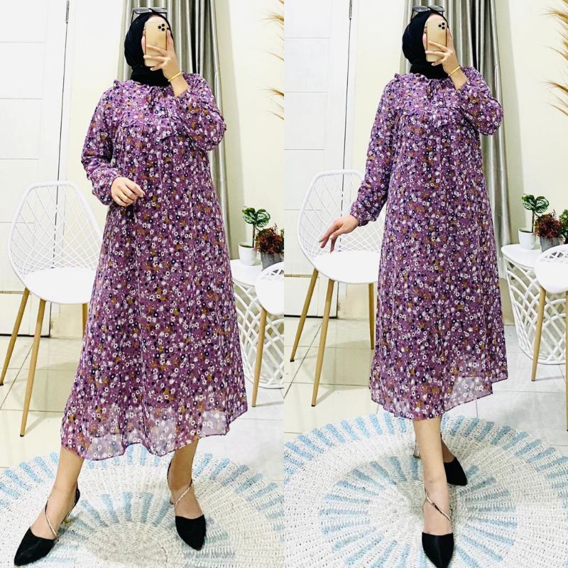 BISA [ COD] DRESS MIDI CERUTY BABY DOLL / MIDI DRESS BAHAN CERUTY BABY DOLL MOTIF BUNGA/ DRESS MIDI MODEL TER BARU/ MOTIF BUNGA KEKINIAN