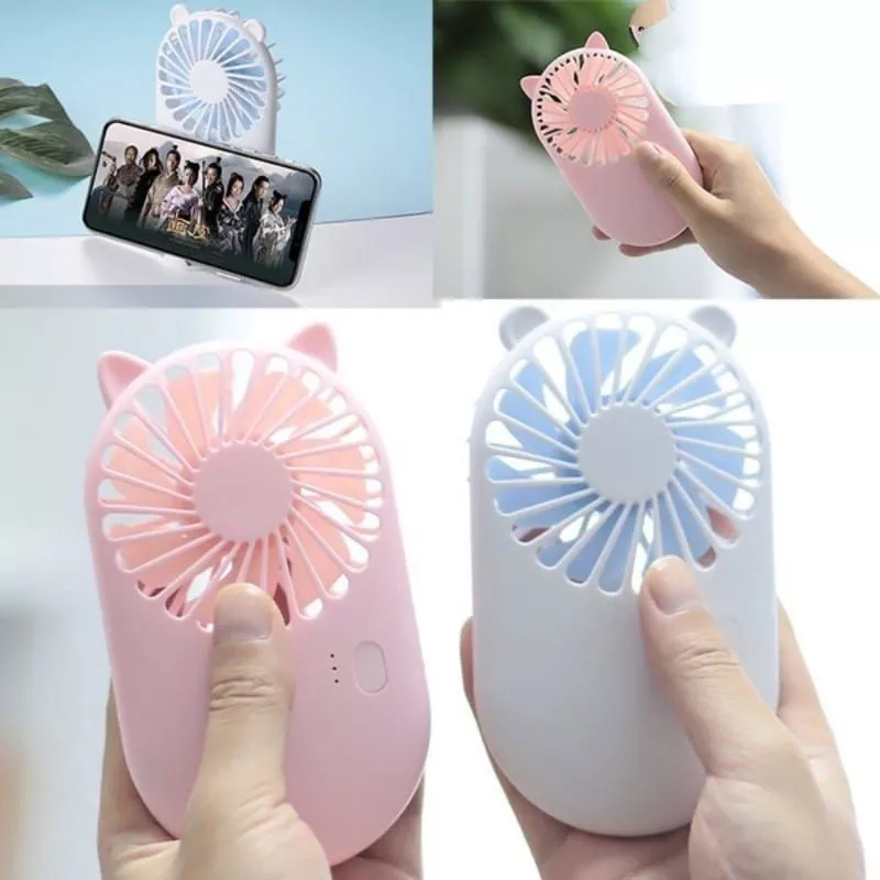 Kipas Angin Portable 2IN1 Cute Pocket Mini Fan USB Cooling Fan Desktop Hand Held Stand Hp Handphone