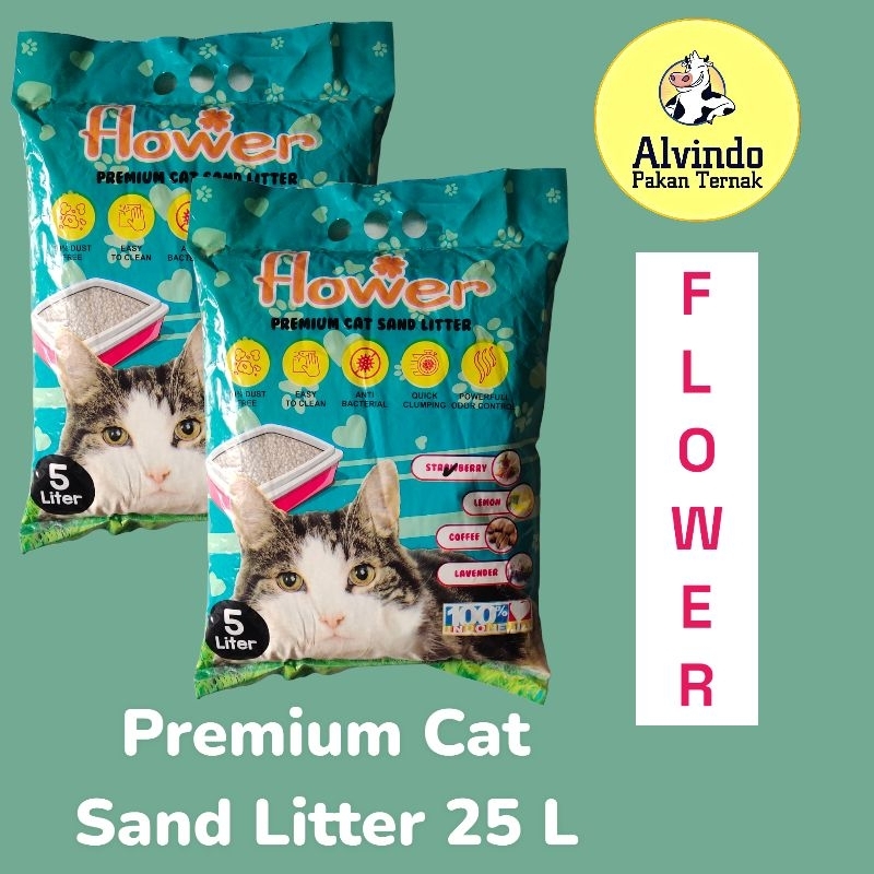 Flower 5Ltr Pasir Kucing 5L Gumpal Wangi Premium Cat Sand litter
