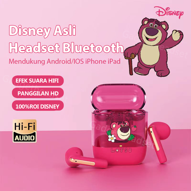 Original TWS Disney Headset Bluetooth 5.3 Earphone Lotso with Mikrofon untuk Android IOS Gaming Wireless Earbud Kontrol Sentuh