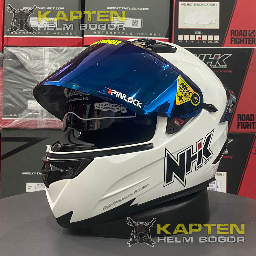 Helm NHK RX9 Solid white Paket Ganteng Flat Visor Helm Full Face