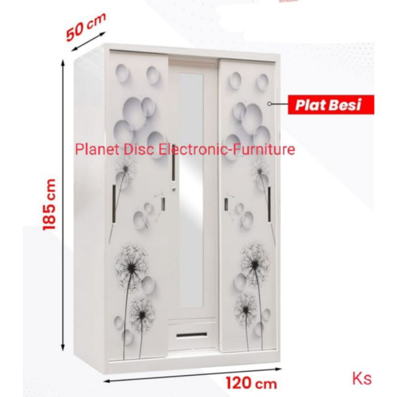 Lemari Pakaian Plat Besi 120cm lemari baju lemari besi Lemari sliding promo murah