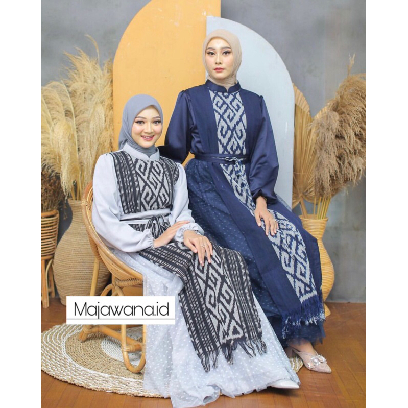 Gamis amora tenun kombinasi