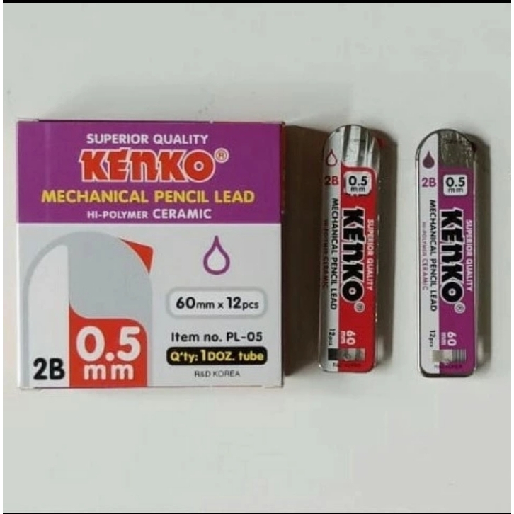 

1 TUBE ISI 12 PCS REFILL ISI PENSIL MEKANIK 2B MEREK KENKO 0,5 MM