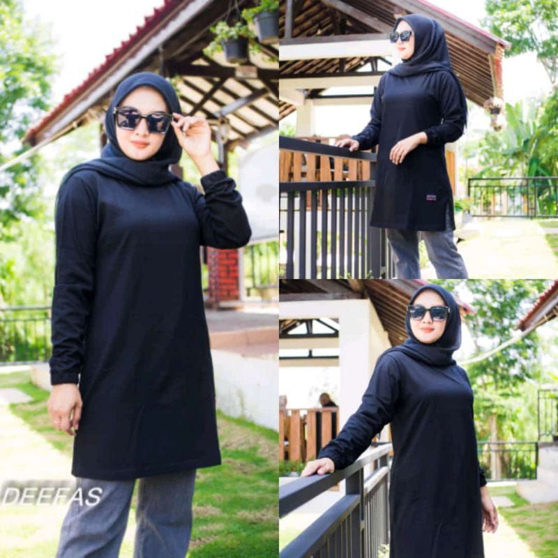 TUNIK 04√ KAOS WANITA TANGAN PANJANG KERUT PAKAI KARET JAHITAN BELAH PINGGIR ORIGINAL BAHAN KATUN KOMBET 20S